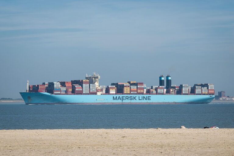 Vrachtschip dat containers laadt in een haven, symbool voor internationale handel tussen Europa en Zuid-Amerika